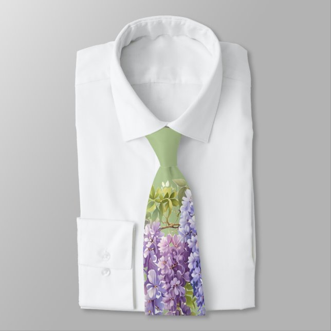 Purple lavender watercolor floral wisteria lilac  tie (Tied)