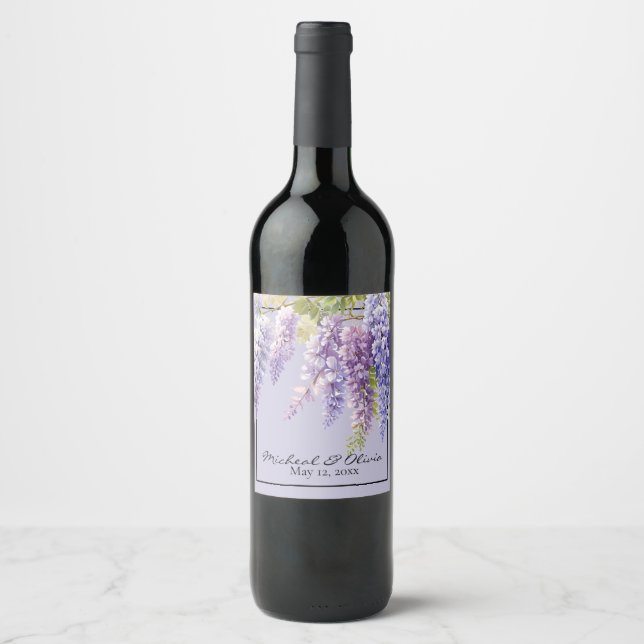 Purple lavender watercolor floral wisteria lilac  wine label (Front)