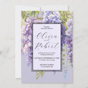 Purple lavender watercolor floral wisteria wedding invitation