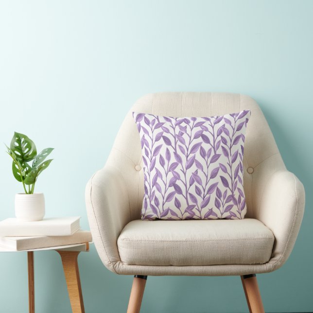 Purple Lavender Watercolor Leaf Pattern Cushion (Chair)