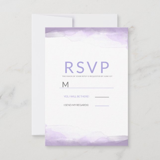 Purple Lavender Watercolor Modern Wedding RSVP Card (Front)