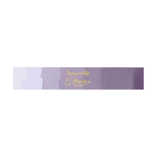 Purple lavender watercolor ombre wedding invitation belly band