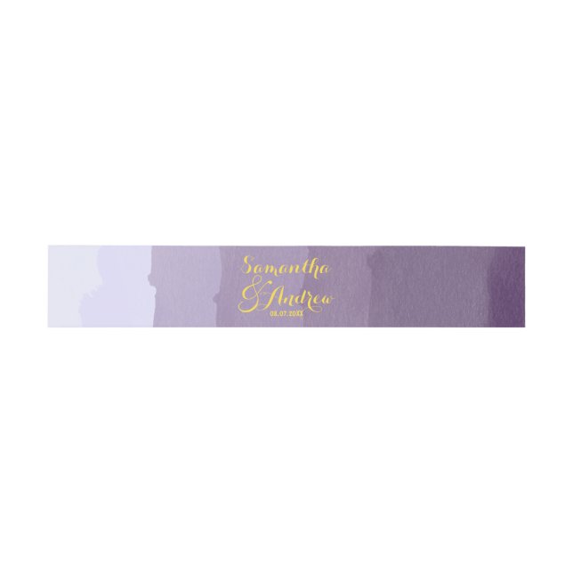 Purple lavender watercolor ombre wedding invitation belly band (Flat)