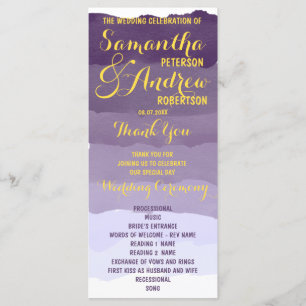 Purple lavender watercolor ombre Wedding Program Programme