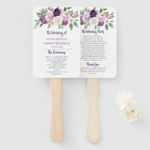 Purple & Lavender Watercolor Roses Wedding Hand Fan