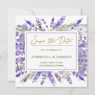 Purple Lavender Watercolor Square Save the Date Invitation