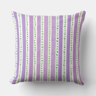 Purple Lavender Watercolor Stripes Green Dots Cushion