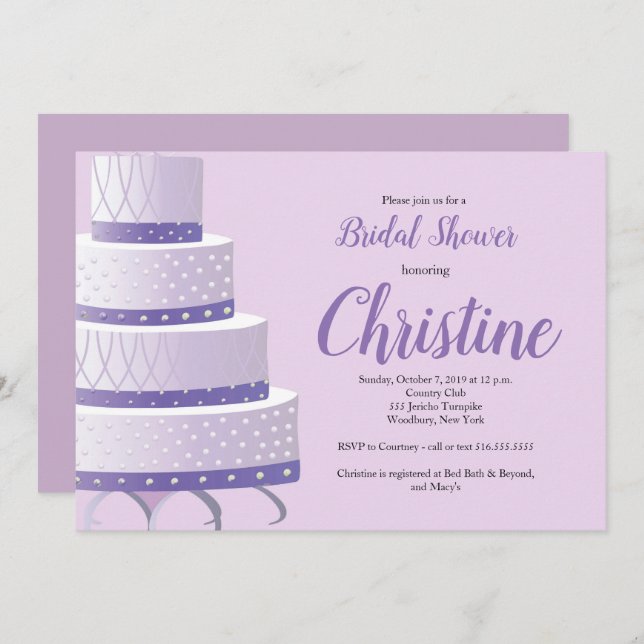 Purple Lavender Wedding Cake Bridal Shower Invitation (Front/Back)