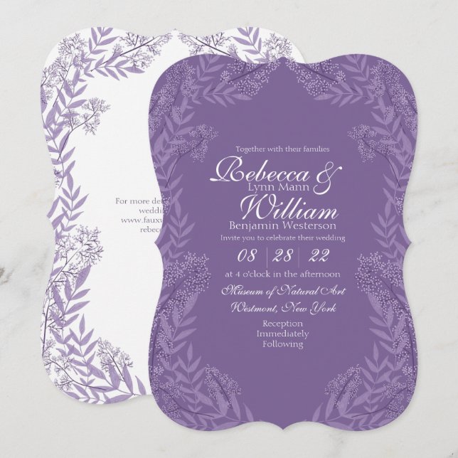Purple Lavender Wedding Vintage Botanical Invitation (Front/Back)