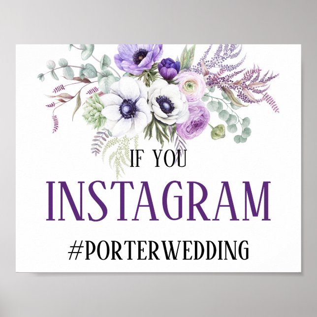 Purple Lavender White Floral Instagram Sign (Front)