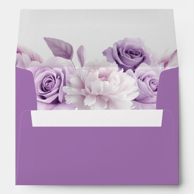 Purple Lavender & White Floral Wedding Envelope (Back (Bottom))