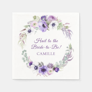 Purple Lavender White Floral Wreath Bridal Shower Napkin
