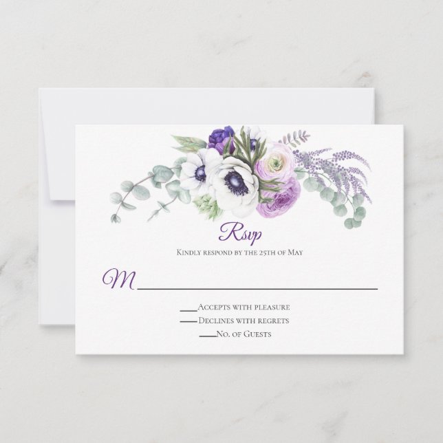 Purple Lavender White RSVP (Front)
