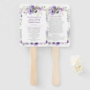Purple, Lavender, White Watercolor Floral Wedding Hand Fan