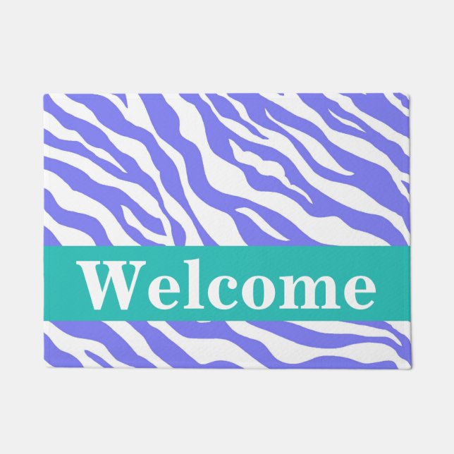 Purple Lavender White Zebra Skin Pattern Welcome Doormat (Front)