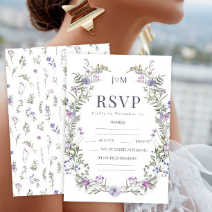 Purple lavender wildflower wedding RSVP cards