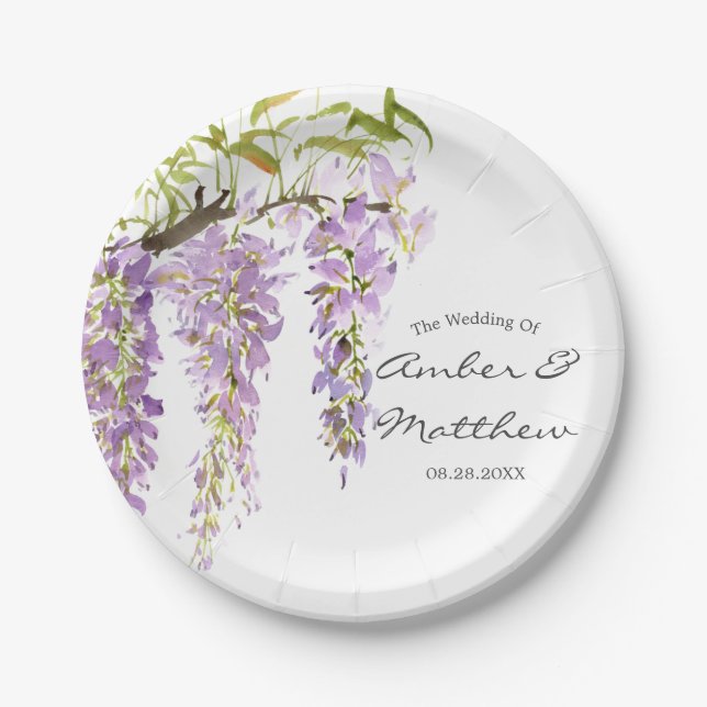Purple Lavender Wisteria Wedding Paper Plate (Front)