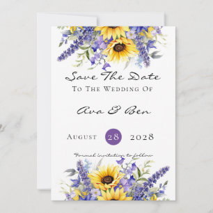 Purple Lavender with Sunflowers Save The Date Card