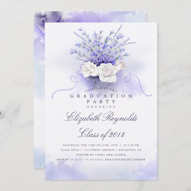 Purple Lavenders Graduation Party Invitation (Front/Back)