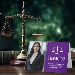 Purple Law School Graduation Photo Custom Lawyer Thank You Card