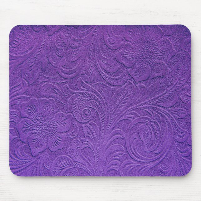 Purple Leather -Embossed Floral Design Mouse Pad (Front)
