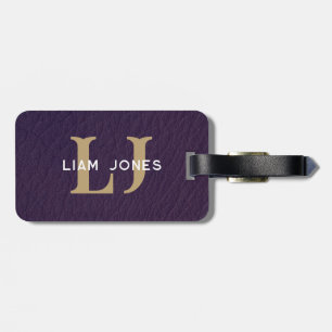 Purple Leather Initials Monogrammed Modern Vintage Luggage Tag