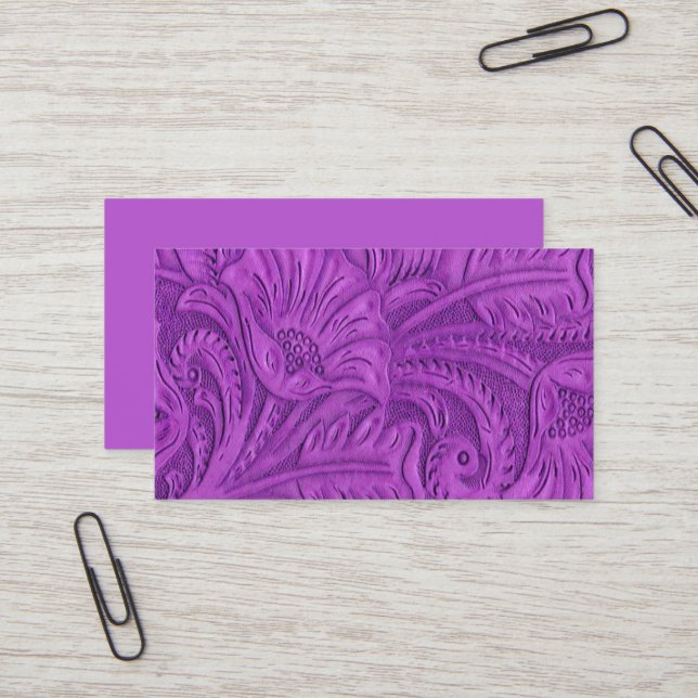 Purple Leather Print Business Cards (Front/Back In Situ)