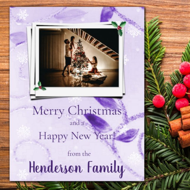 Purple Leaves Flat Holiday Photo Card (Purple Leaves Flat Holiday Photo Card)