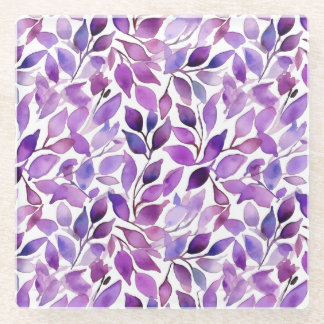 Purple Leaves Glass Coaster