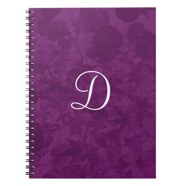 Purple Leaves Pattern Monogram Gift Item Spiral Notebook (Front)