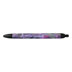 Purple Leaves Pattern Personalised Blue Ink Pen