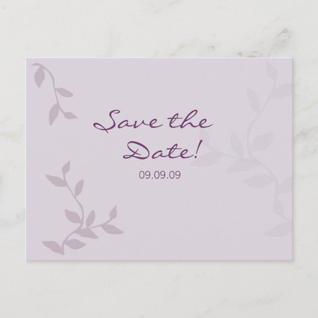 Purple Leaves Save the Date Postcard (Front)