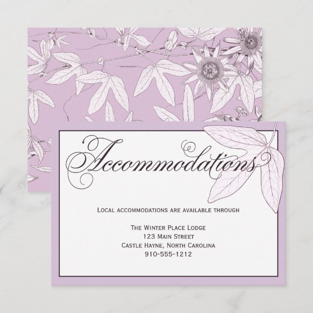 Purple Leaves Wedding Accommodations Detail Card (Front/Back)