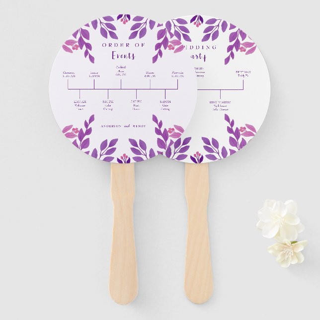 Purple Leaves Wedding Theme Hand Fan (Front and Back)