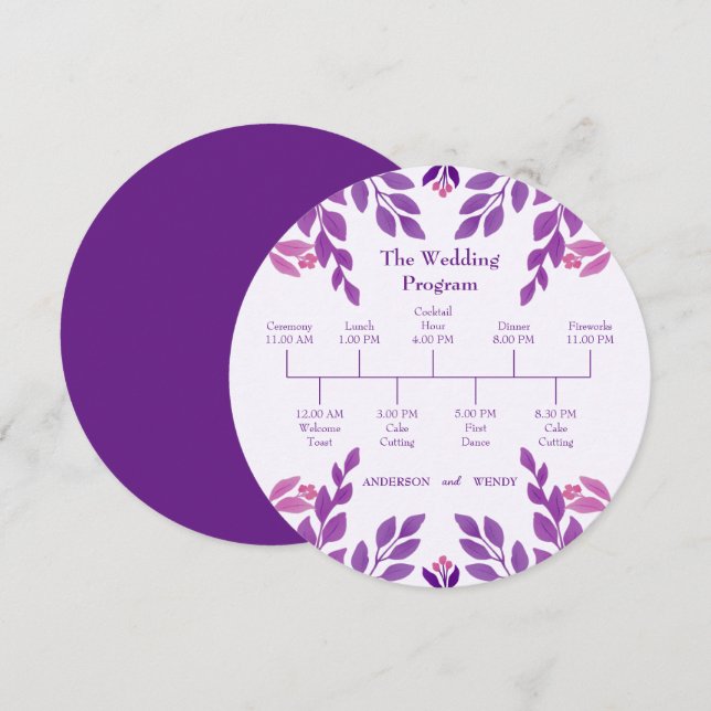 Purple Leaves Wedding Theme Programme (Front/Back)