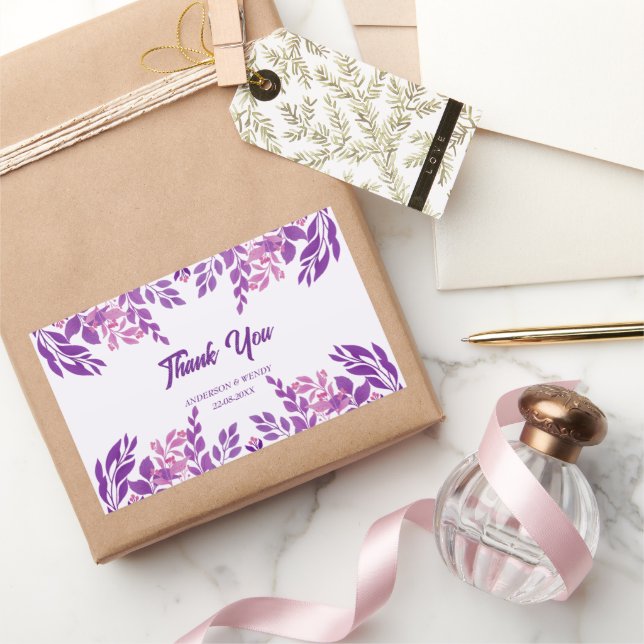 Purple Leaves Wedding Theme Rectangular Sticker (Gifting)