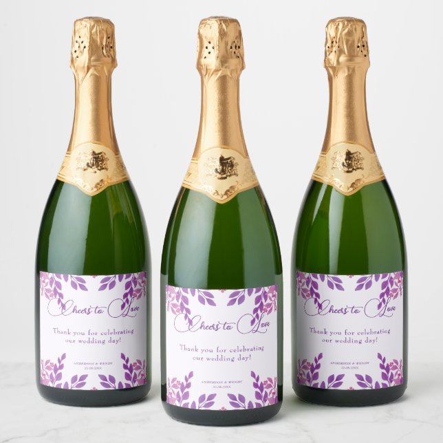 Purple Leaves Wedding Theme Sparkling Wine Label (Bottles)