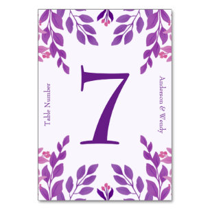 Purple Leaves Wedding Theme Table Number