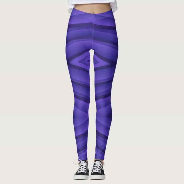 Purple leggings with a geometric striped pattern  (Front)