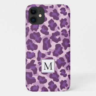 Purple leopard animal print and monogram Case-Mate iPhone case