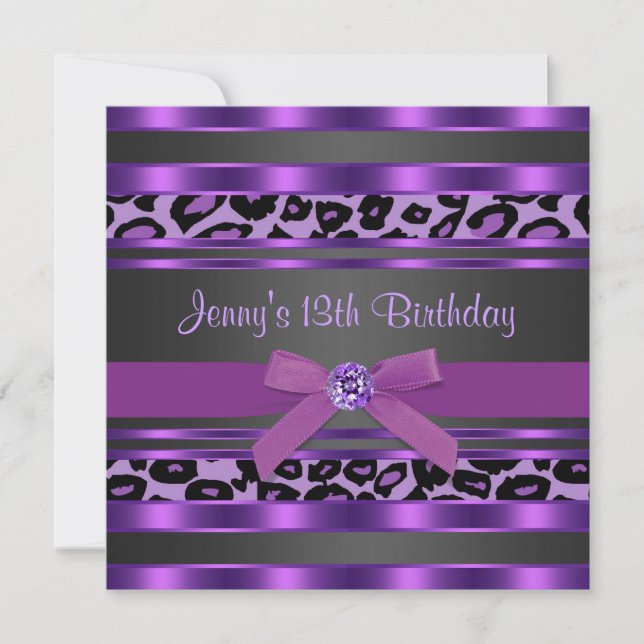 Purple Leopard Girls 13th Birthday Party Invitation (Front)