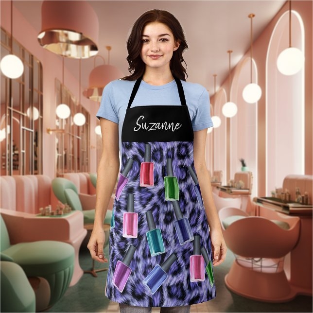 Purple Leopard Nail Polish Salon Personalised Apron (Creator Uploaded)