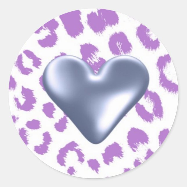 Purple Leopard Pattern with Heart Classic Round Sticker (Front)