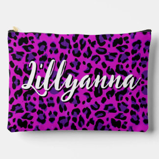 Purple Leopard Print Add Your Name Typography Accessory Pouch
