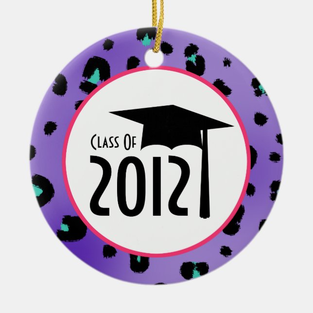 Purple Leopard Print Class Of 2012 Graduation Ceramic Tree Decoration (Front)