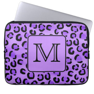 Purple Leopard Print Custom Monogram. Laptop Sleeve