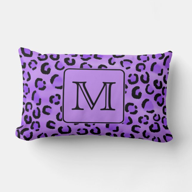 Purple Leopard Print Custom Monogram. Lumbar Cushion (Front)