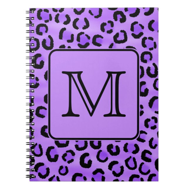 Purple Leopard Print Custom Monogram. Spiral Notebook (Front)
