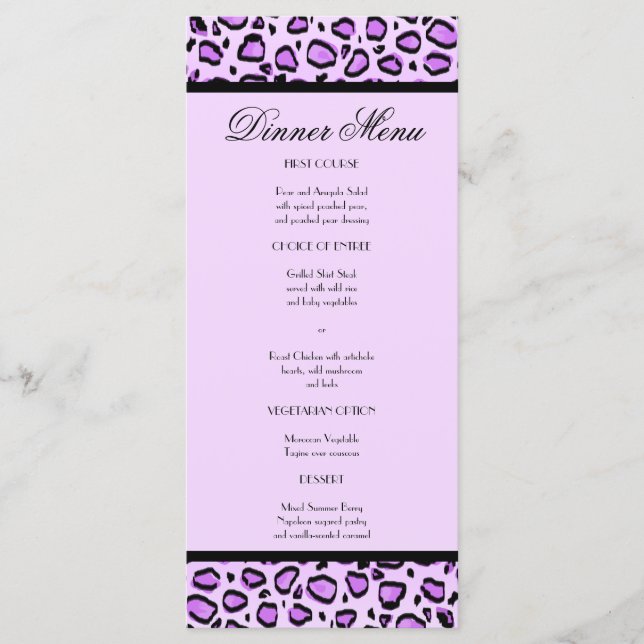 Purple Leopard Print Custom Slim Dinner Menu (Front)
