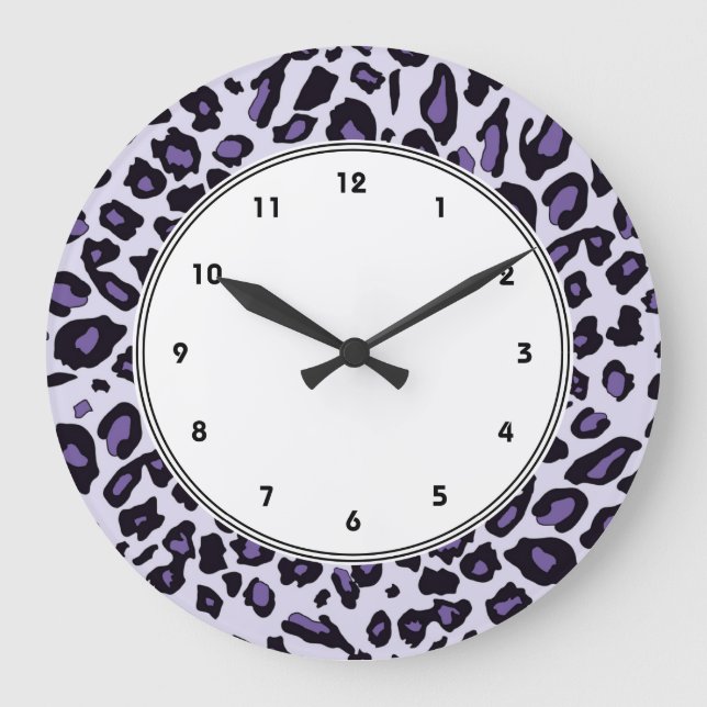 Purple leopard print large clock (Front)